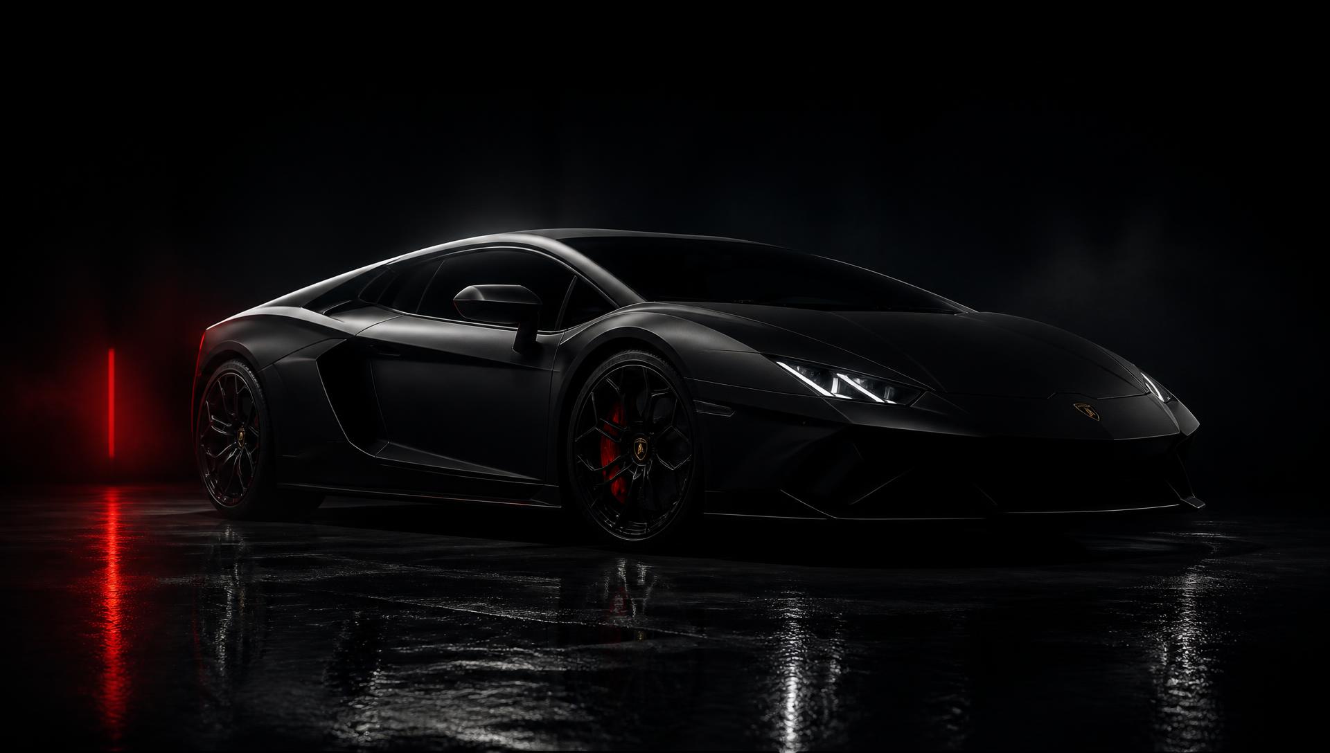 Detailed black luxury sports car under studio lighting